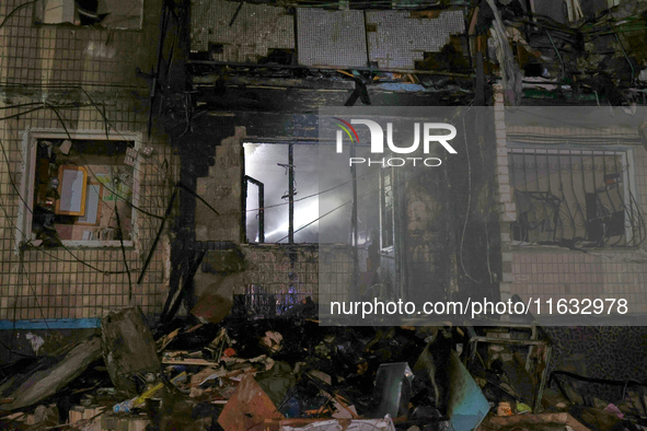 A residential building is damaged by a Russian guided missile strike in Kharkiv, Ukraine, on September 3, 2024. 