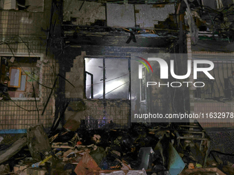 A residential building is damaged by a Russian guided missile strike in Kharkiv, Ukraine, on September 3, 2024. (