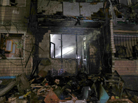 A residential building is damaged by a Russian guided missile strike in Kharkiv, Ukraine, on September 3, 2024. (