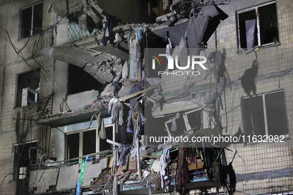 A residential building is damaged by a Russian guided missile strike in Kharkiv, Ukraine, on September 3, 2024. 