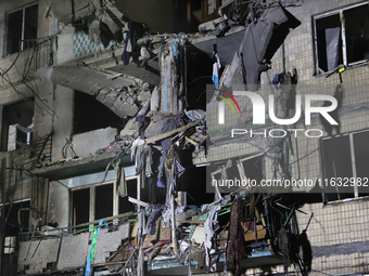 A residential building is damaged by a Russian guided missile strike in Kharkiv, Ukraine, on September 3, 2024. (