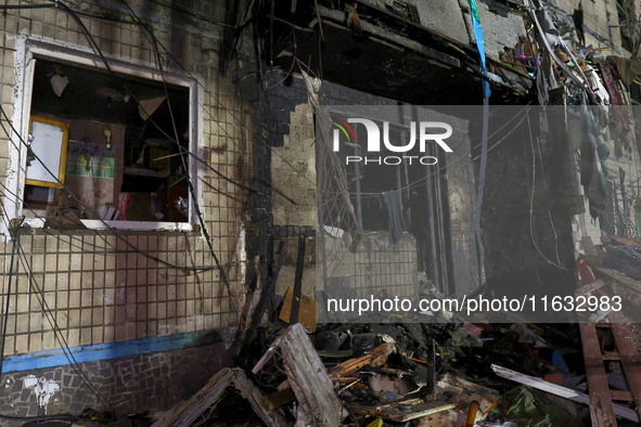 A residential building is damaged by a Russian guided missile strike in Kharkiv, Ukraine, on September 3, 2024. 