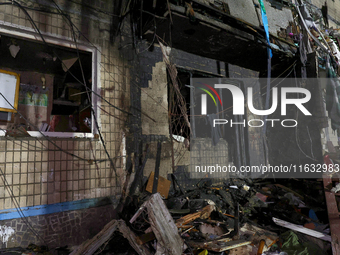 A residential building is damaged by a Russian guided missile strike in Kharkiv, Ukraine, on September 3, 2024. (