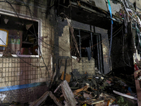 A residential building is damaged by a Russian guided missile strike in Kharkiv, Ukraine, on September 3, 2024. (