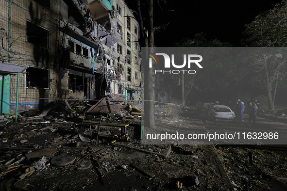 A residential building is damaged by a Russian guided missile strike in Kharkiv, Ukraine, on September 3, 2024. 