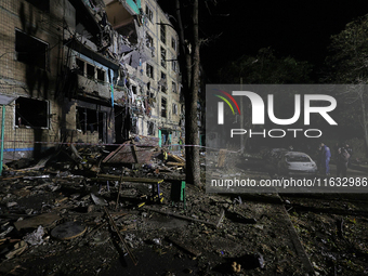 A residential building is damaged by a Russian guided missile strike in Kharkiv, Ukraine, on September 3, 2024. (