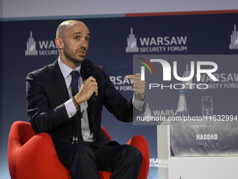 French Junior Minister for Europe Benjamin Haddad speaks during the Warsaw Security Forum 2024 in Warsaw, Poland on October 2, 2024. WSF2024...