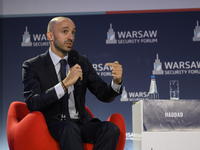 French Junior Minister for Europe Benjamin Haddad speaks during the Warsaw Security Forum 2024 in Warsaw, Poland on October 2, 2024. WSF2024...