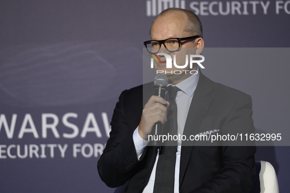 Finland's State Secretary at the Ministry of Defence and Ministry of Foreign Affairs Pasi Rajala speaks during the Warsaw Security Forum 202...