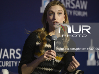 Executive director of the Vandenberg Coalition Carrie Filipetti speaks during the Warsaw Security Forum 2024 in Warsaw, Poland on October 2,...