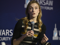 Executive director of the Vandenberg Coalition Carrie Filipetti speaks during the Warsaw Security Forum 2024 in Warsaw, Poland on October 2,...