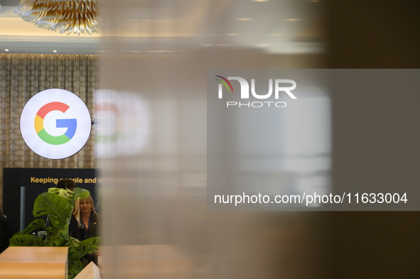 A Google logo is seen at a stand during the Warsaw Security Forum 2024 in Warsaw, Poland on October 2, 2024. WSF2024, entitled 'Ensuring Sec...