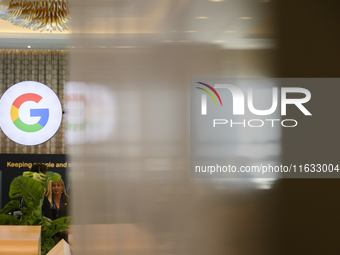 A Google logo is seen at a stand during the Warsaw Security Forum 2024 in Warsaw, Poland on October 2, 2024. WSF2024, entitled 'Ensuring Sec...