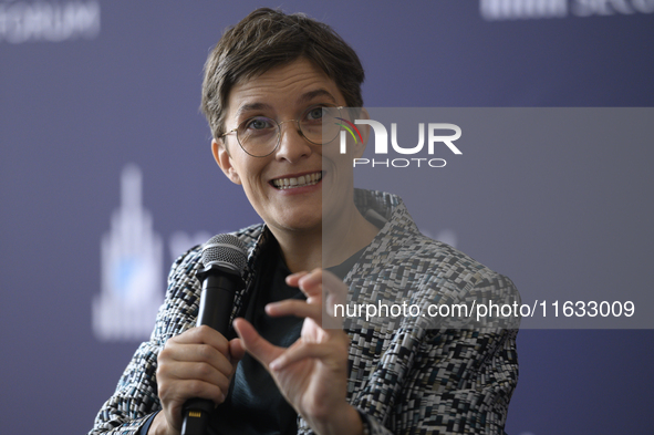 Germany's Minister of State for Europe and Climate Anna Luhrmann speaks during the Warsaw Security Forum 2024 in Warsaw, Poland on October 2...