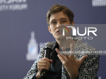 Germany's Minister of State for Europe and Climate Anna Luhrmann gestures as she speaks during the Warsaw Security Forum 2024 in Warsaw, Pol...