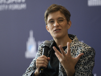 Germany's Minister of State for Europe and Climate Anna Luhrmann gestures as she speaks during the Warsaw Security Forum 2024 in Warsaw, Pol...