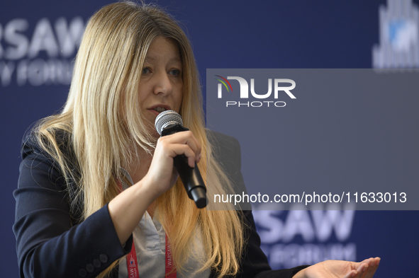 Katarzyna Ueberhan of the New Left (Nowa Lewica) party speaks during the Warsaw Security Forum 2024 in Warsaw, Poland on October 2, 2024. WS...