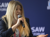 Katarzyna Ueberhan of the New Left (Nowa Lewica) party speaks during the Warsaw Security Forum 2024 in Warsaw, Poland on October 2, 2024. WS...