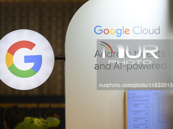 A Google logo is seen at a stand during the Warsaw Security Forum 2024 in Warsaw, Poland on October 2, 2024. WSF2024, entitled 'Ensuring Sec...