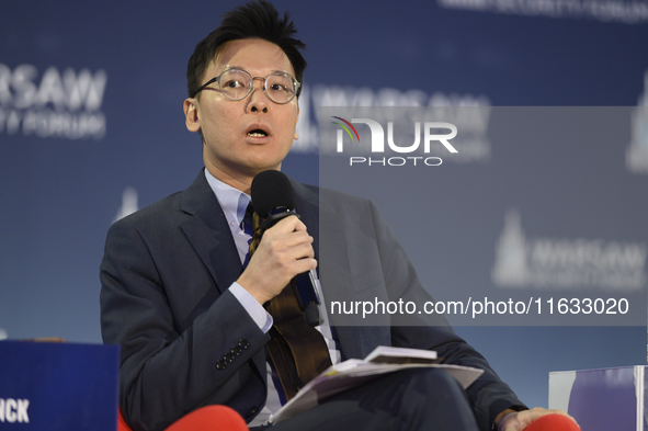 Taiwan's Deputy Secretary-General of the National Security Council Fei-Fan Lin speaks during the Warsaw Security Forum 2024 in Warsaw, Polan...