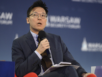 Taiwan's Deputy Secretary-General of the National Security Council Fei-Fan Lin speaks during the Warsaw Security Forum 2024 in Warsaw, Polan...