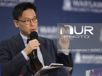 Taiwan's Deputy Secretary-General of the National Security Council Fei-Fan Lin speaks during the Warsaw Security Forum 2024 in Warsaw, Polan...