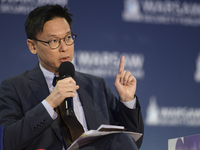 Taiwan's Deputy Secretary-General of the National Security Council Fei-Fan Lin speaks during the Warsaw Security Forum 2024 in Warsaw, Polan...