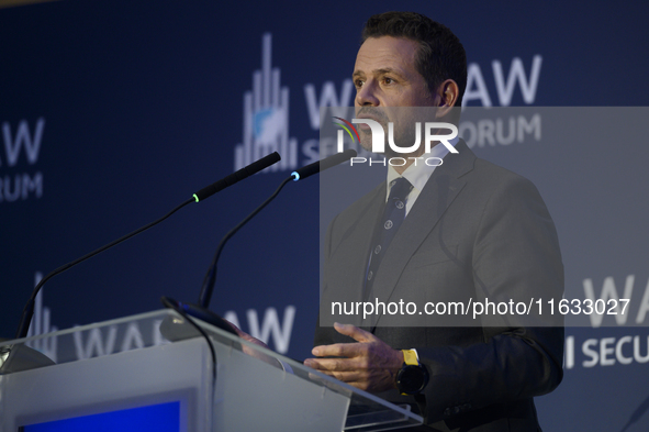 Mayor of Warsaw Rafal Trzaskowski speaks during the Warsaw Security Forum 2024 in Warsaw, Poland on October 2, 2024. WSF2024, entitled 'Ensu...