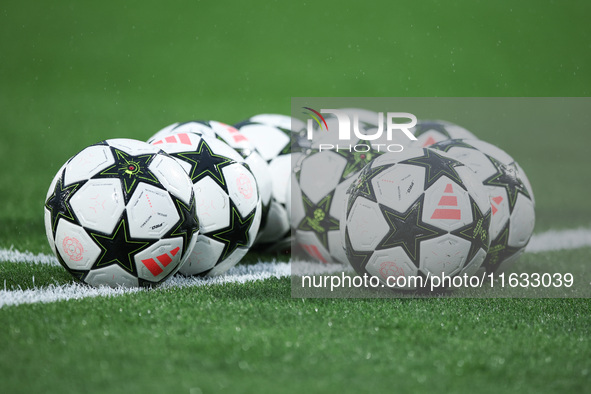 The Adidas football precision carve ball is used during the UEFA Champions League 2024/25 League Phase MD2 match between Girona FC and Feyen...