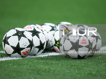 The Adidas football precision carve ball is used during the UEFA Champions League 2024/25 League Phase MD2 match between Girona FC and Feyen...