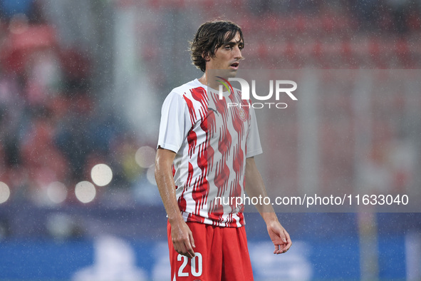 Bryan Gil of Girona FC participates in the UEFA Champions League 2024/25 League Phase MD2 match between Girona FC and Feyenoord at Estadi Mo...