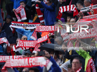 Girona FC fans attend the UEFA Champions League 2024/25 League Phase MD2 match between Girona FC and Feyenoord at Estadi Montilivi in Girona...