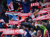 Girona FC fans attend the UEFA Champions League 2024/25 League Phase MD2 match between Girona FC and Feyenoord at Estadi Montilivi in Girona...