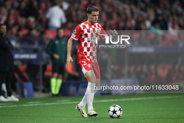 Miguel Gutierrez of Girona FC controls the ball during the UEFA Champions League 2024/25 League Phase MD2 match between Girona FC and Feyeno...