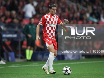 Miguel Gutierrez of Girona FC controls the ball during the UEFA Champions League 2024/25 League Phase MD2 match between Girona FC and Feyeno...