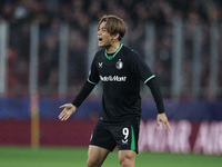 Ayase Ueda of Feyenoord participates in the UEFA Champions League 2024/25 League Phase MD2 match between Girona FC and Feyenoord at Estadi M...