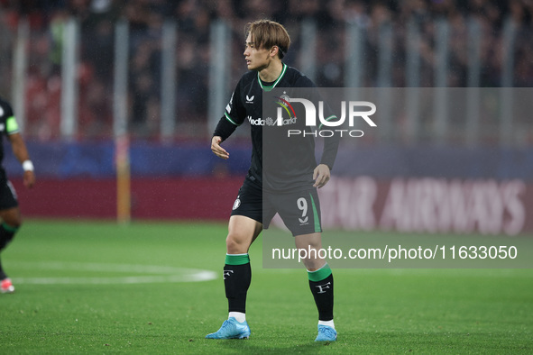 Ayase Ueda of Feyenoord participates in the UEFA Champions League 2024/25 League Phase MD2 match between Girona FC and Feyenoord at Estadi M...