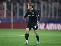 Ayase Ueda of Feyenoord participates in the UEFA Champions League 2024/25 League Phase MD2 match between Girona FC and Feyenoord at Estadi M...