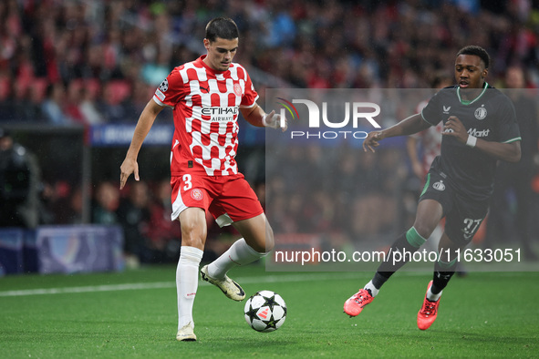 Miguel Gutierrez of Girona FC controls the ball during the UEFA Champions League 2024/25 League Phase MD2 match between Girona FC and Feyeno...