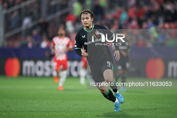 Ayase Ueda of Feyenoord participates in the UEFA Champions League 2024/25 League Phase MD2 match between Girona FC and Feyenoord at Estadi M...