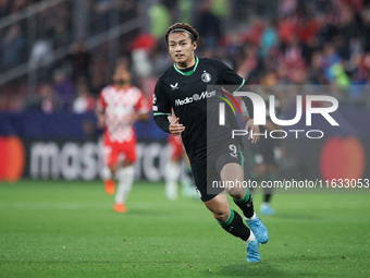 Ayase Ueda of Feyenoord participates in the UEFA Champions League 2024/25 League Phase MD2 match between Girona FC and Feyenoord at Estadi M...