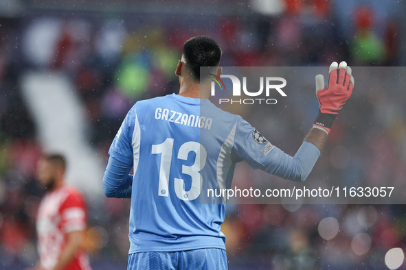 Gazzaniga of Girona FC participates in the UEFA Champions League 2024/25 League Phase MD2 match between Girona FC and Feyenoord at Estadi Mo...