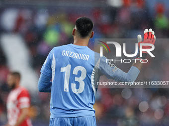 Gazzaniga of Girona FC participates in the UEFA Champions League 2024/25 League Phase MD2 match between Girona FC and Feyenoord at Estadi Mo...