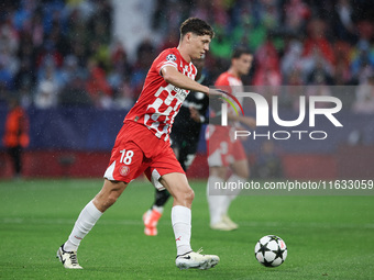 Krejci of Girona FC controls the ball during the UEFA Champions League 2024/25 League Phase MD2 match between Girona FC and Feyenoord at Est...