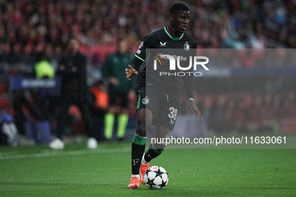 Ibrahim Osman of Feyenoord controls the ball during the UEFA Champions League 2024/25 League Phase MD2 match between Girona FC and Feyenoord...