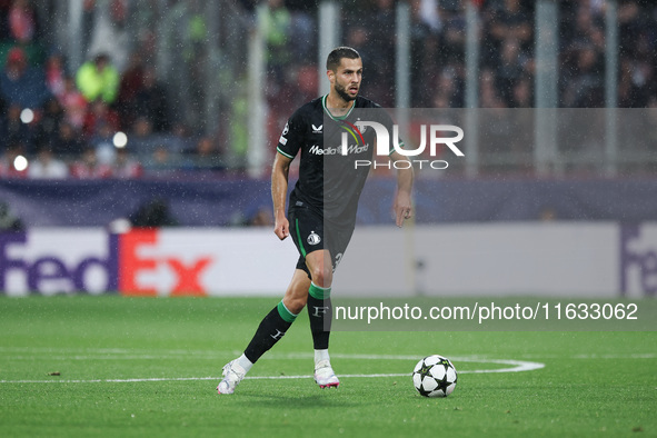 David Hancko of Feyenoord controls the ball during the UEFA Champions League 2024/25 League Phase MD2 match between Girona FC and Feyenoord...