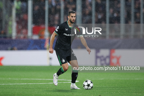 David Hancko of Feyenoord controls the ball during the UEFA Champions League 2024/25 League Phase MD2 match between Girona FC and Feyenoord...