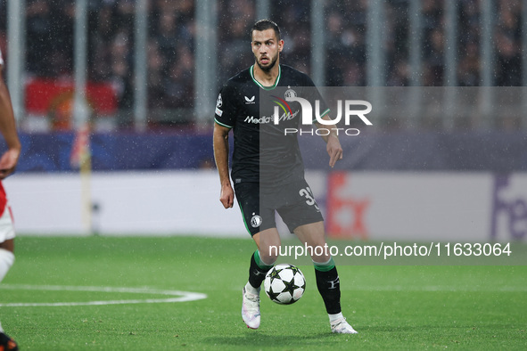 David Hancko of Feyenoord controls the ball during the UEFA Champions League 2024/25 League Phase MD2 match between Girona FC and Feyenoord...