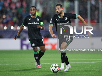 David Hancko of Feyenoord controls the ball during the UEFA Champions League 2024/25 League Phase MD2 match between Girona FC and Feyenoord...