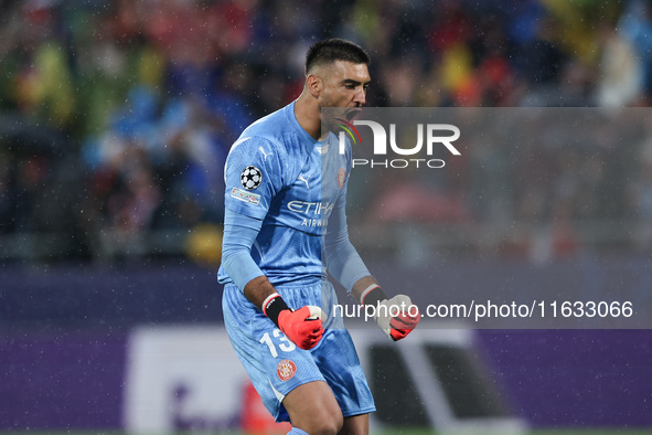 Gazzaniga of Girona FC celebrates a goal during the UEFA Champions League 2024/25 League Phase MD2 match between Girona FC and Feyenoord at...